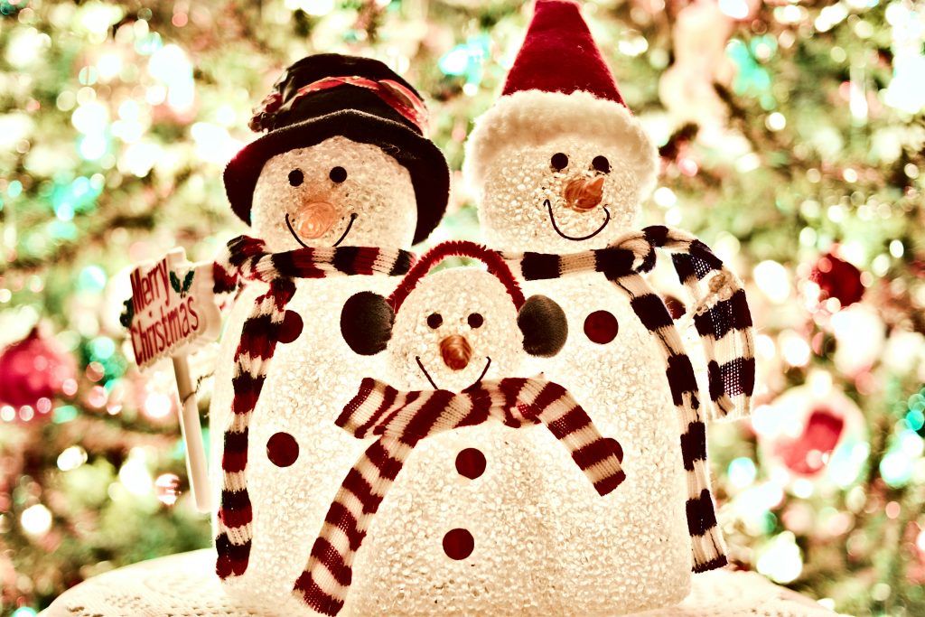 3 Lit up snowmen decorations